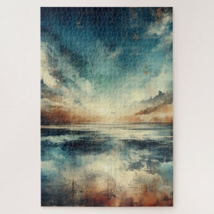 Blue Stormy Seascape Old Photograph Jigsaw Puzzle