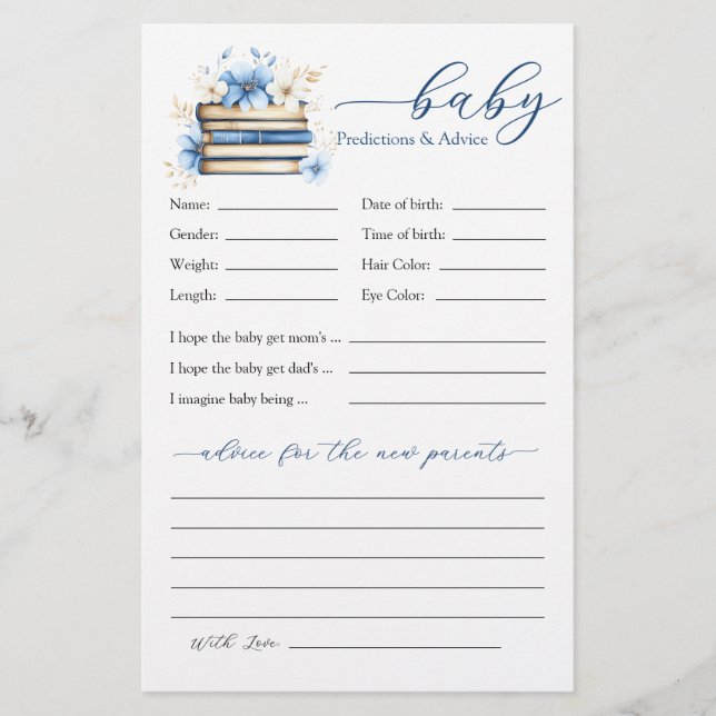 Blue Storybook Baby Brunch Predictions and Advice (Front)