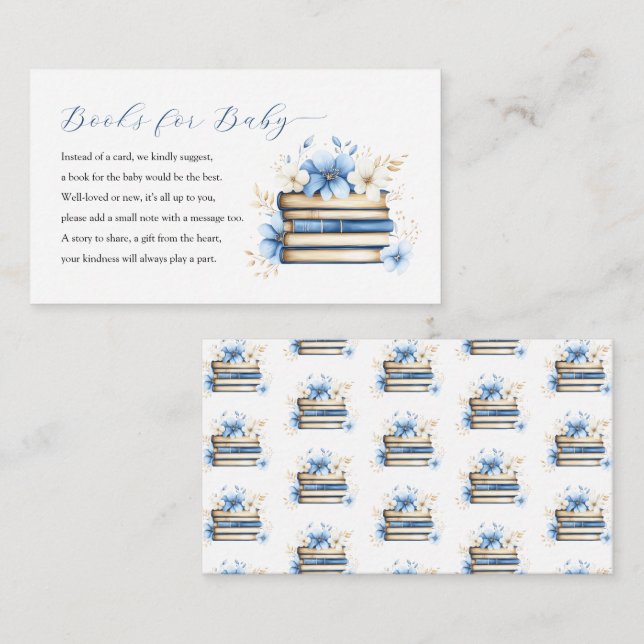 Blue Storybook Baby Shower Books For Baby Enclosure Card (Front/Back)