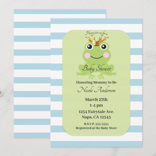 Blue Storybook Fairy Tale Frog Prince Baby Shower Invitation (Front/Back)