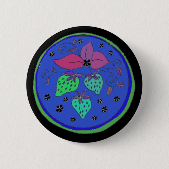 Blue Strawberries 6 Cm Round Badge (Front)