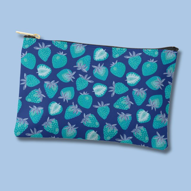 Blue Strawberry Accessory Pouch (Blue strawberry pattern fruit cosmetic accessory pouch)