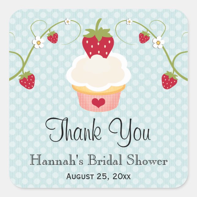 Blue Strawberry Cupcake Favour Labels Stickers (Front)