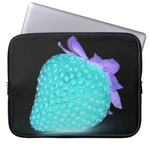 Blue strawberry neon cute black laptop sleeve
