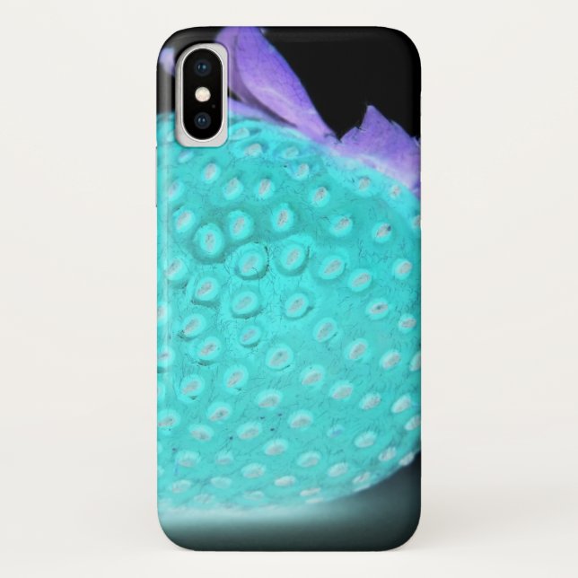 Blue strawberry neon cute black turquoise Case-Mate iPhone case (Back)