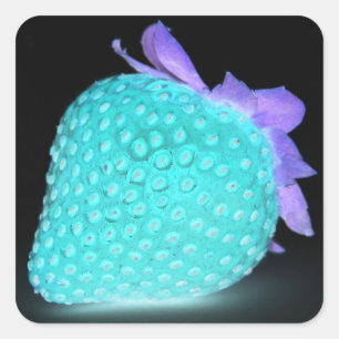 Blue strawberry neon cute square sticker