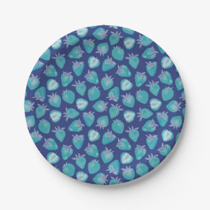 Blue Strawberry Pattern Party Paper Plate