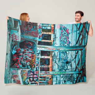 Blue Street Art Graffiti Fleece Blanket