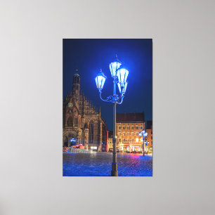 Blue street lights in Nuremberg, Germany Canvas Print