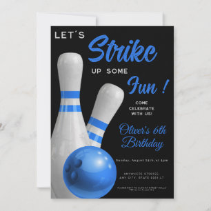 Blue Strike Up Some fun boy bowling birthday Invitation