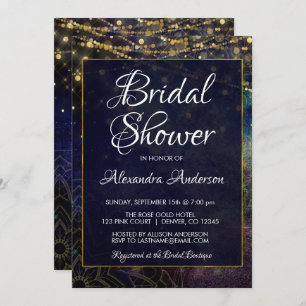 Blue String Light Mandala Bridal Shower Party Invitation