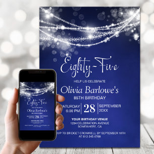 Blue String Lights 85th Birthday Party Invitation