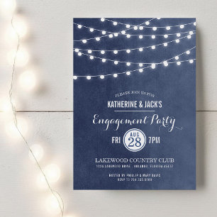 Blue String Lights Engagement Party Invitation