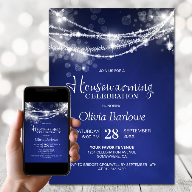 Blue String Lights Housewarming Party Invitation (Creator Uploaded)