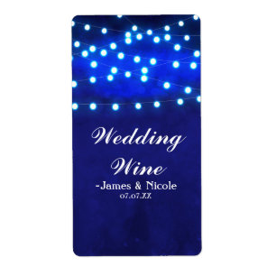 Blue String Lights Rustic Wedding Party Wine Label
