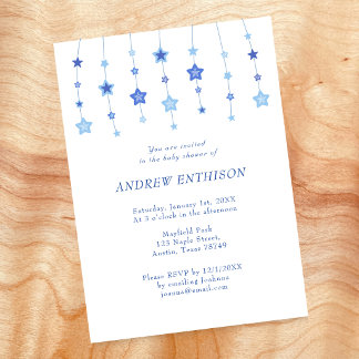 Blue String of Stars Baby Boy Invitation