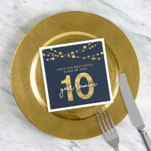 Blue Strings of Lights 10 Year Class Reunion Napkin