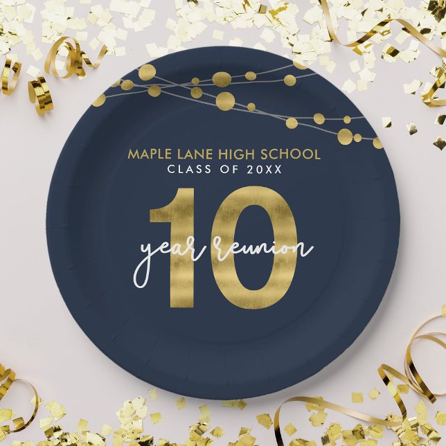 Blue Strings of Lights 10 Year Class Reunion Paper Plate (Creator Uploaded)