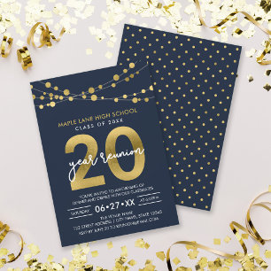 Blue Strings of Lights 20 Year Class Reunion Invitation