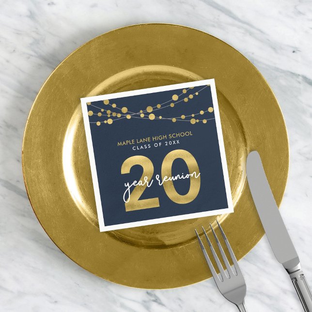 Blue Strings of Lights 20 Year Class Reunion Napkin (Creator Uploaded)