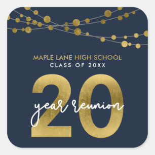 Blue Strings of Lights 20 Year Class Reunion Square Sticker