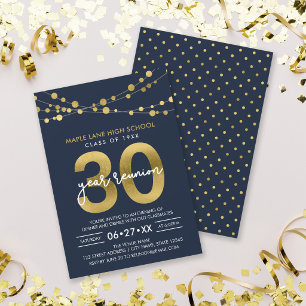 Blue Strings of Lights 30 Year Class Reunion Invitation