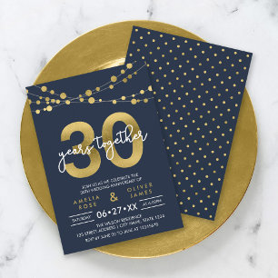 Blue Strings of Lights 30th Wedding Anniversary Invitation