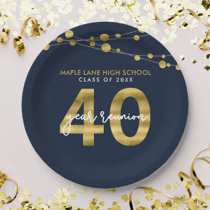 Blue Strings of Lights 40 Year Class Reunion Paper Plate