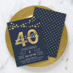 Blue Strings of Lights 40th Wedding Anniversary Invitation<br><div class="desc">Elegant 40th Anniversary invitation featuring strings of lights and "40" in faux gold foil with "years together" in white against a dark blue background. Card includes a matching pattern back side. Check out matching items like stickers and stamps here https://www.zazzle.com/collections/strings_of_lights_faux_gold_celebration_collection-119311942951401241?rf=238364477188679314 Personalise it by replacing the placeholder text to add your...</div>