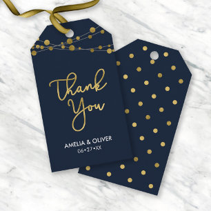 Blue Strings of Lights Faux Gold Thank You Gift Tags