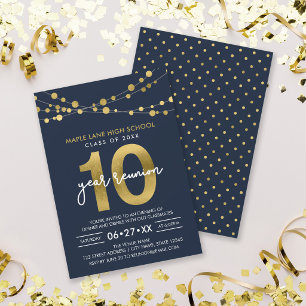 Blue Strings of Lights Ten Year Class Reunion Invitation