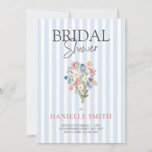 Blue Stripe and Floral Bridal Shower Invitation