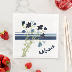 Blue Stripe and Floral Welcome Napkin