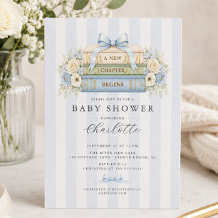Blue Stripe Baby Boy Shower Invitation