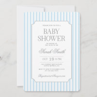 Blue Stripe Baby Shower Invitation