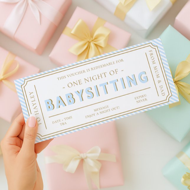Blue Stripe Babysitting Gift Voucher Card (Creator Uploaded)