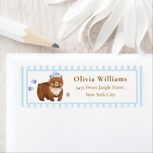 Blue Stripe Bearly Wait Baby Shower Return Address