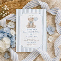 Blue Stripe Beary First Birthday Teddy Bear Party