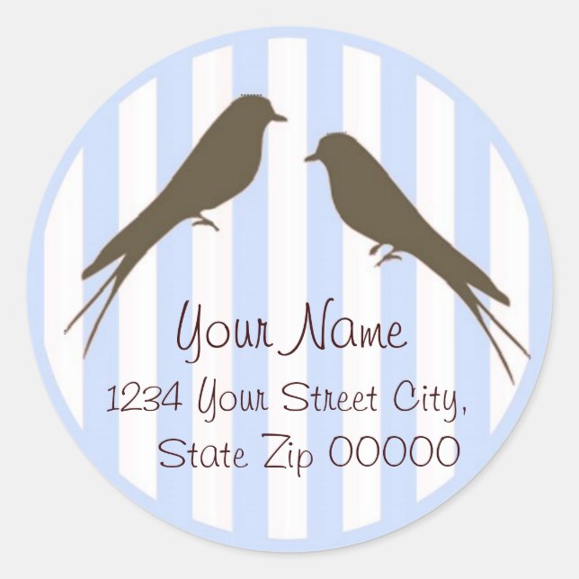 Blue Stripe Birds Address Sticker (Front)