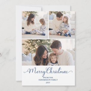 Blue Stripe Bow Family Photo Christmas Holiday Card