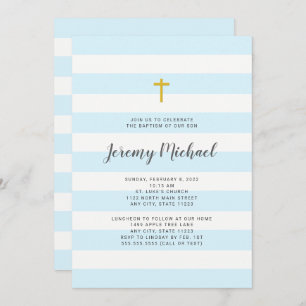 Blue Stripe Boy Baptism or First Communion invite
