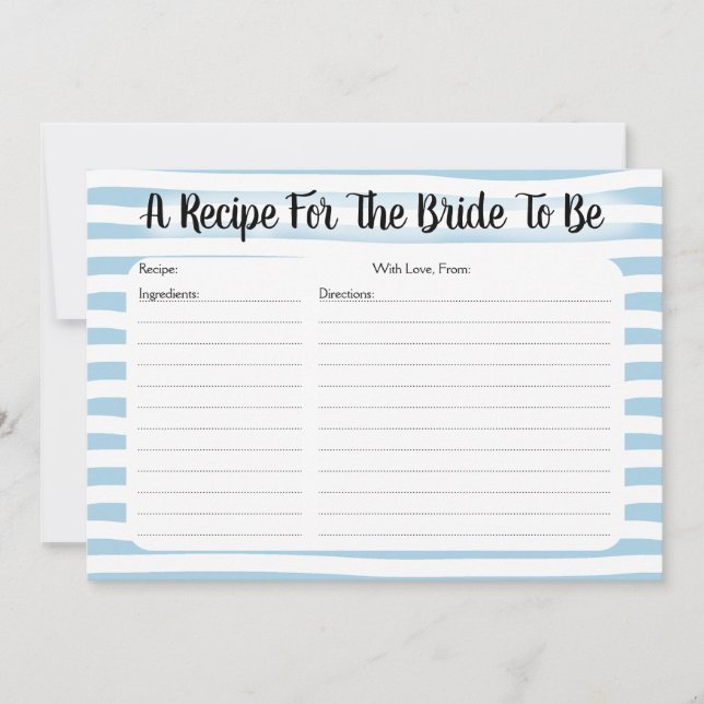 Blue Stripe Bridal Shower Recipe Card (Front)