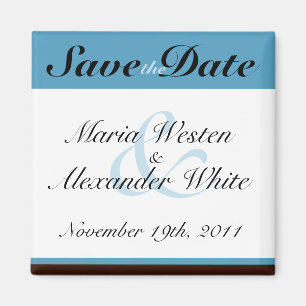 Blue Stripe Chocolate Brown Save the Date Magnet
