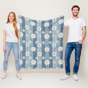 Blue Stripe Daisy Vintage Floral Pattern Fleece Blanket
