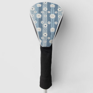 Blue Stripe Daisy Vintage Floral Pattern Golf Head Cover