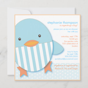 Blue Stripe Ducky Baby Boy Shower Invitation