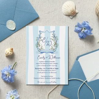 Blue Stripe Estate French Country Garden Monogram Invitation
