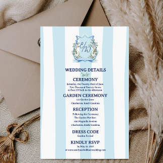 Blue Stripe French Country Garden Monogram Wedding Enclosure Card