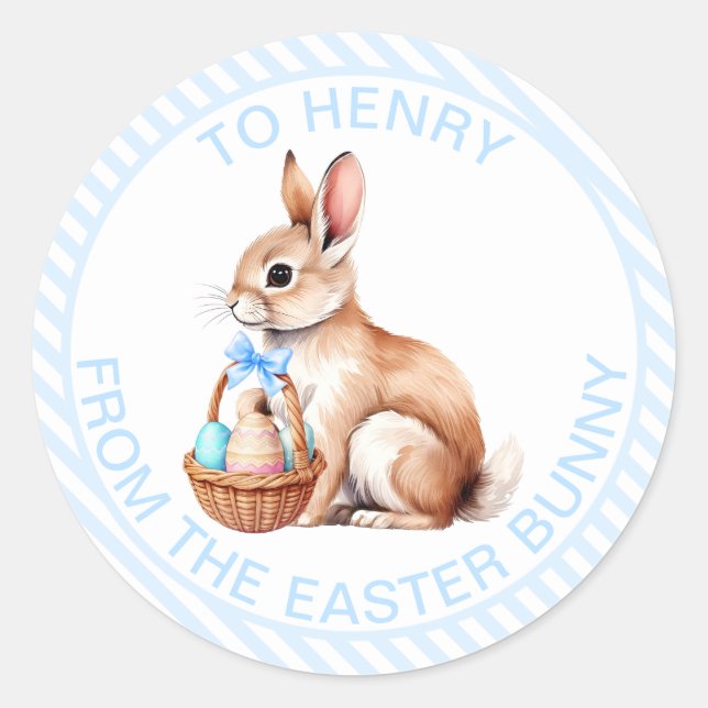 Blue Stripe From The Easter Bunny Gift Classic Round Sticker (Front)