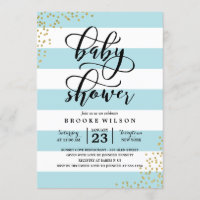 Blue Stripe Glitter Dots Baby Shower Invitation